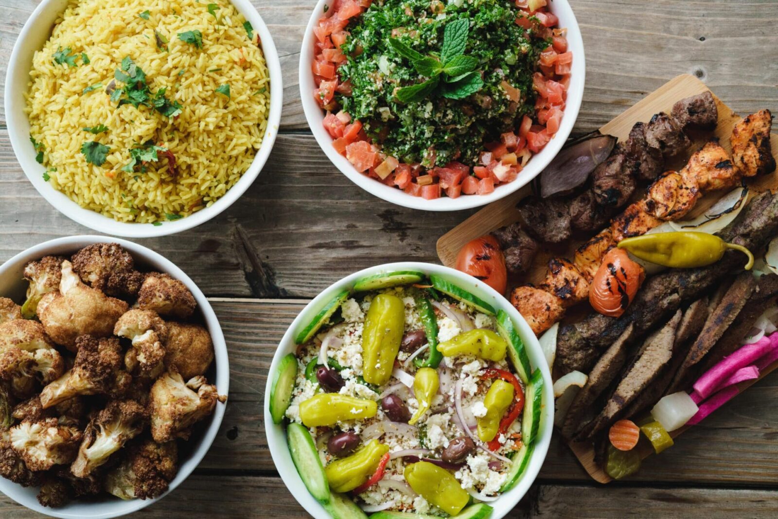 Aladdin Mediterranean Food Houston - top view of restaurant's popular dishes