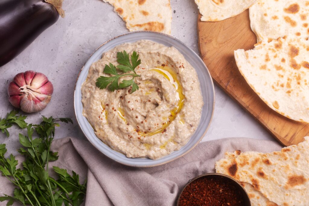 Homemade Baba Ghanoush with Pita Bread