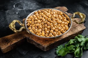 Serving of roasted chickpeas presented in a bowl