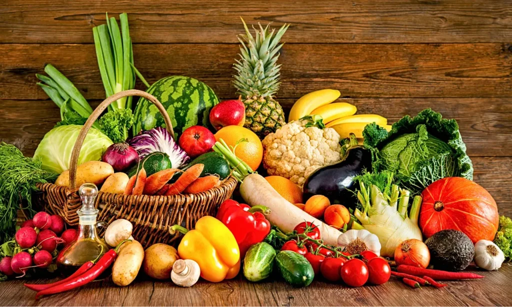 Fruits and vegetables showing Mediterranean foods for mental health