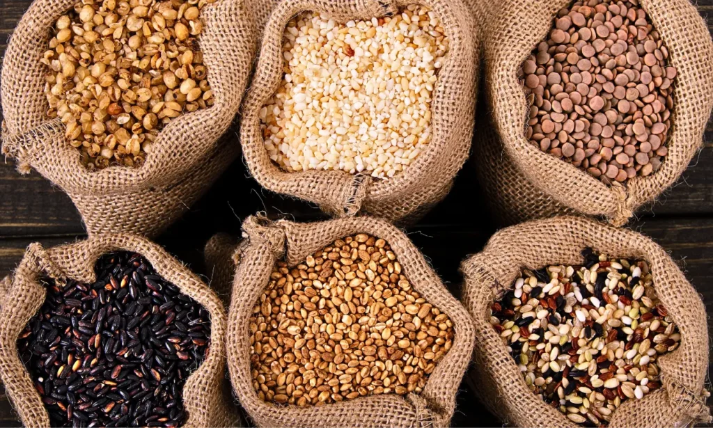 bags of whole grains healthy eating for mental health