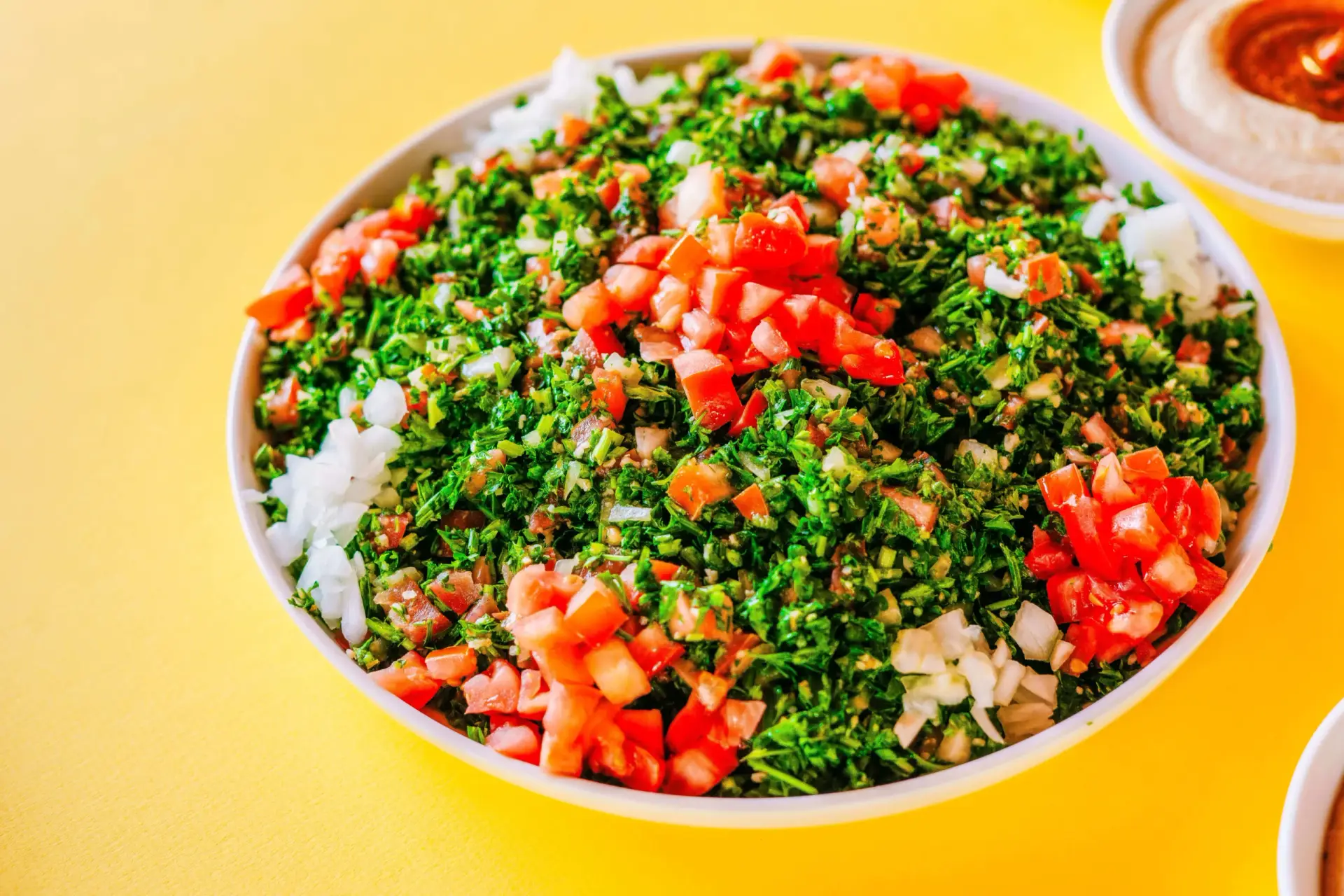 Traditional Lebanese Tabouli served with pita bread