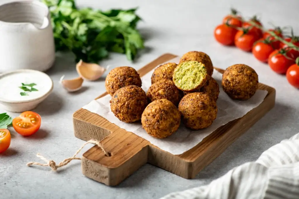 Plate of crispy falafel balls – a popular Mediterranean dis