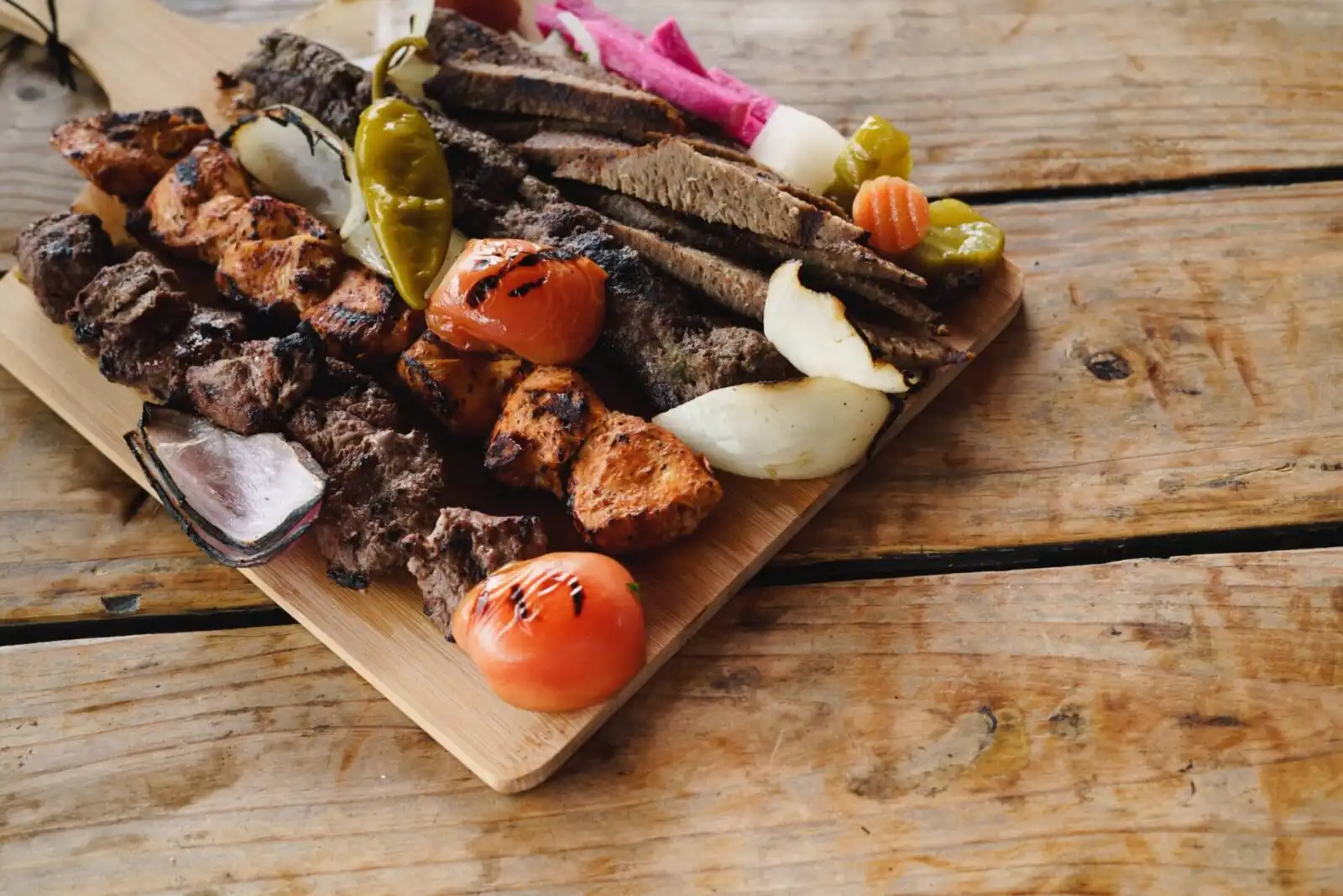 Mix kebob on a wooden pallet