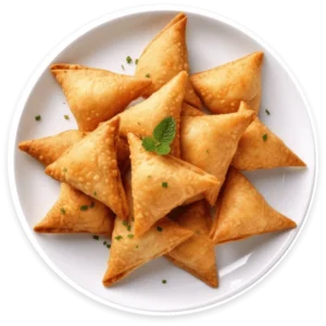 Crispy beef samosas fried to golden perfection.