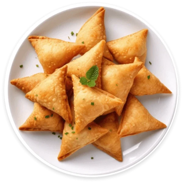 Crispy beef samosas fried to golden perfection.