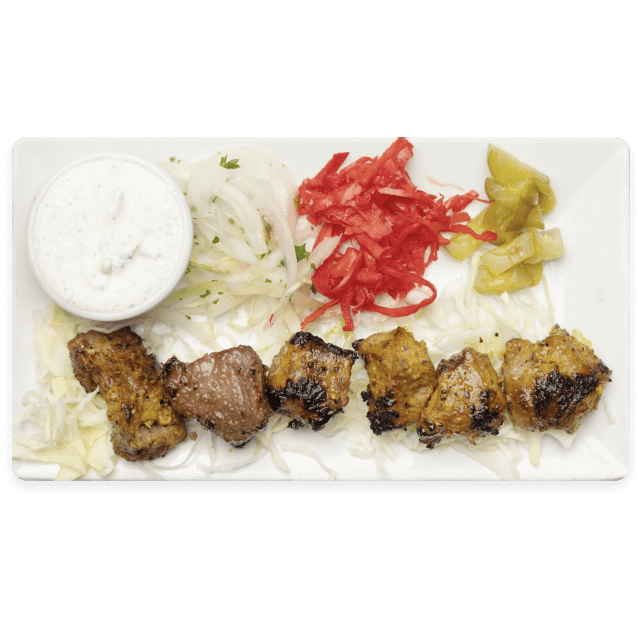 Tender filet lamb kebab infused with aromatic Mediterranean spices.