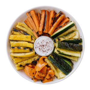 Grilled vegetables infused with a robust garlic marinade