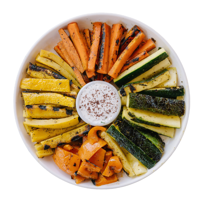 Grilled vegetables infused with a robust garlic marinade