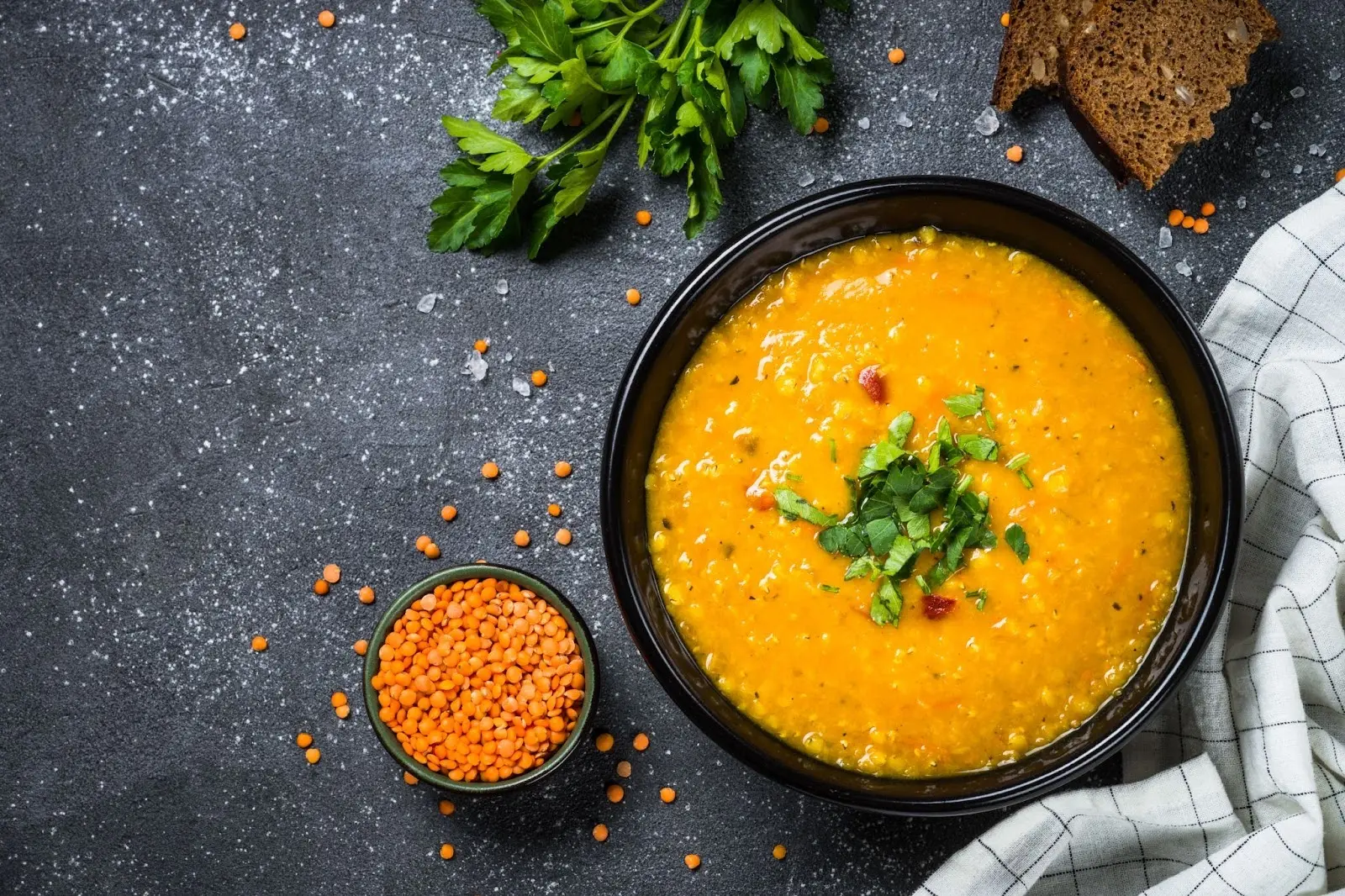 A Lebanese lentil soup or Shorbet Adas served