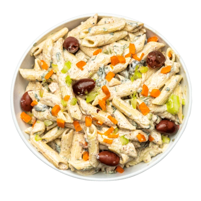 Zesty and texture-rich creamy pasta salad.