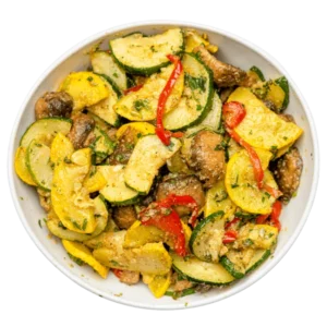 lemon cilantro squash prepared with sliced squash, mushrooms and zucchini.