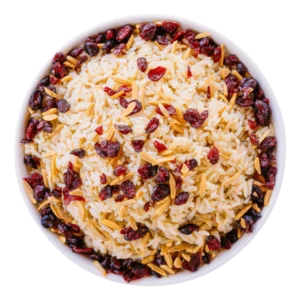 Nutty and sweet fragrant white rice with toasted vermicelli noodles and almonds