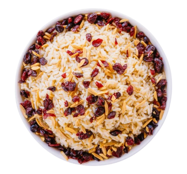 Nutty and sweet fragrant white rice with toasted vermicelli noodles and almonds