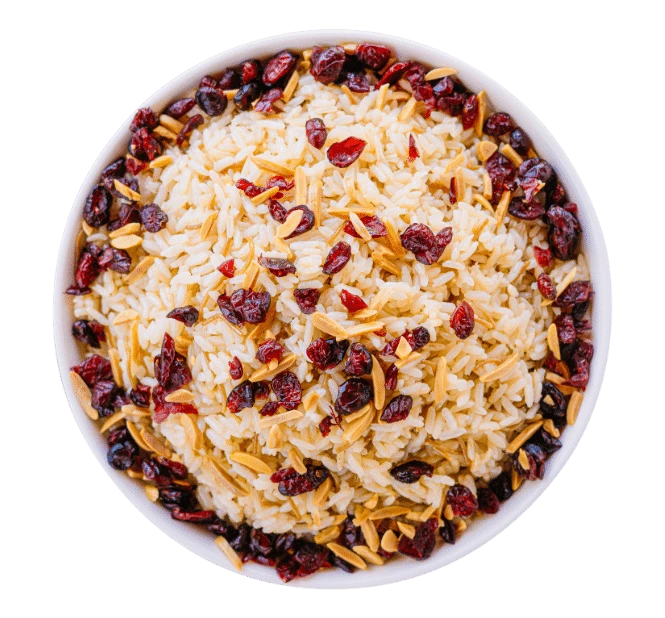 Nutty and sweet fragrant white rice with toasted vermicelli noodles and almonds