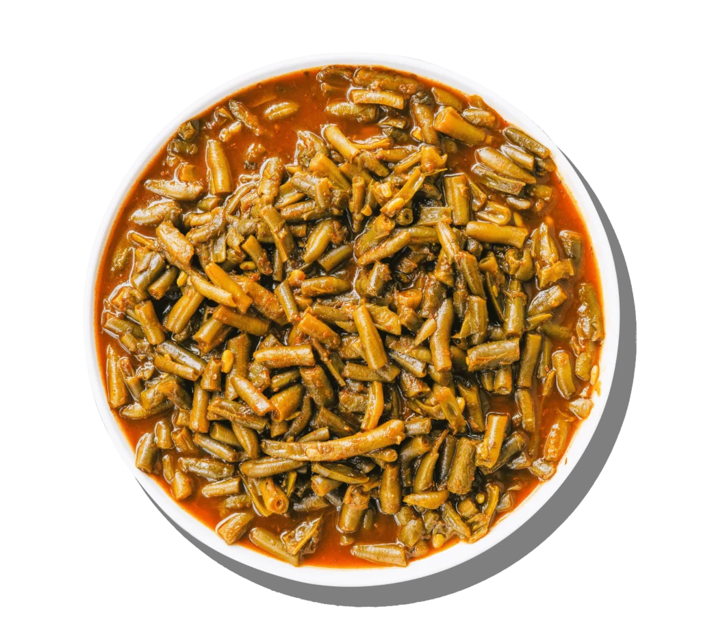Slow-cooked green beans in tomato-garlic sauce at Aladdin Mediterranean Cuisine, Houston
